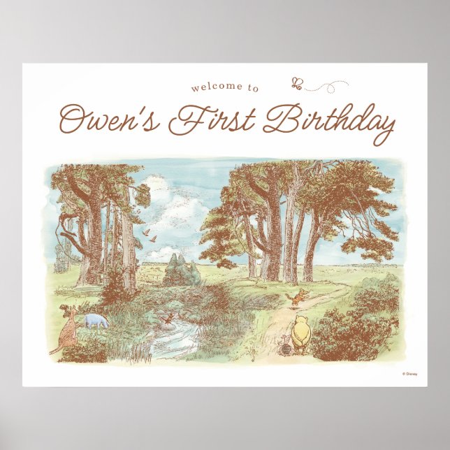 Classic Winnie the Pooh First Birthday Welcome Poster (Front)
