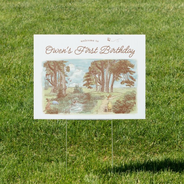 Classic Winnie the Pooh First Birthday Welcome Sign (Insitu)