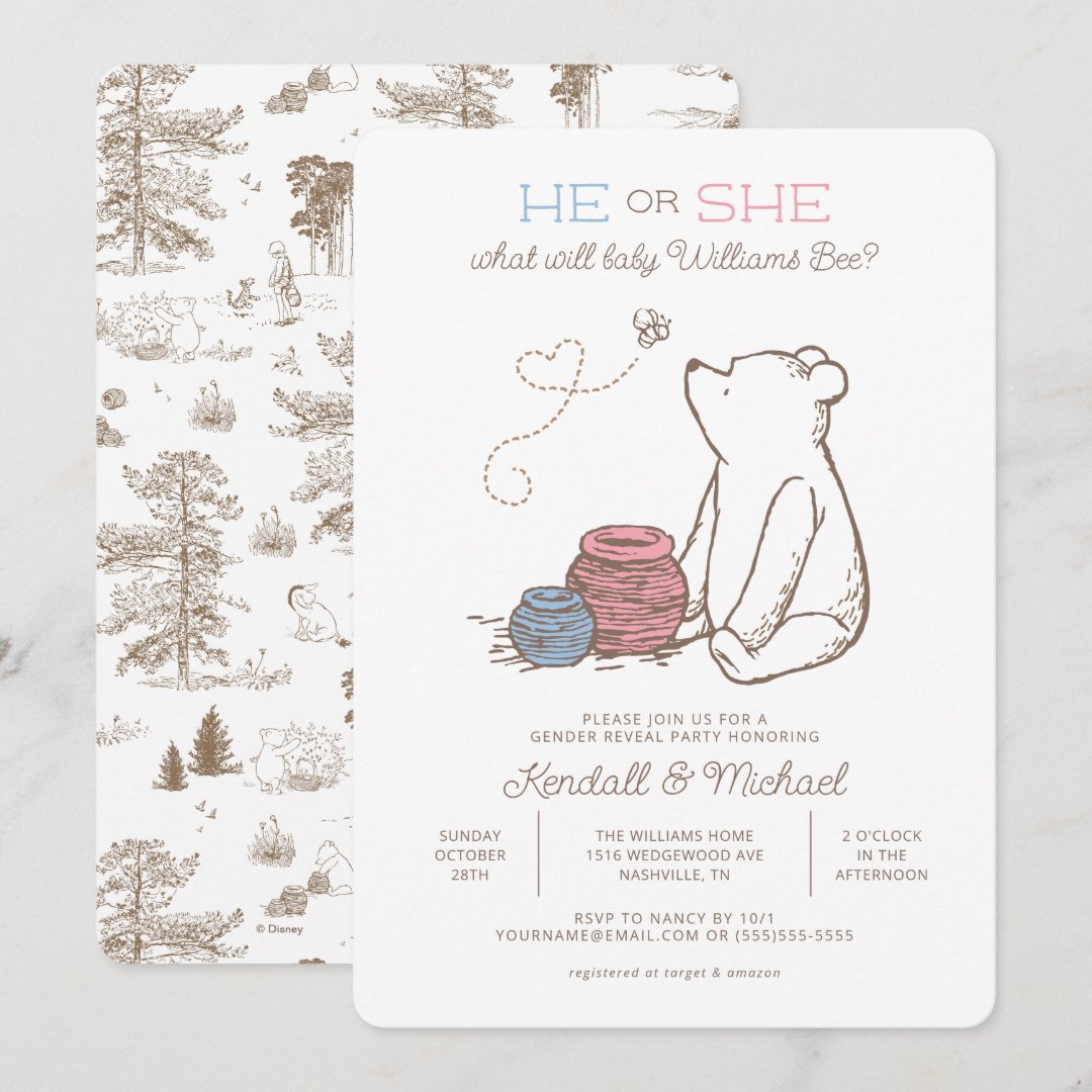 Classic Winnie the Pooh Gender Reveal Baby Shower Invitation Zazzle