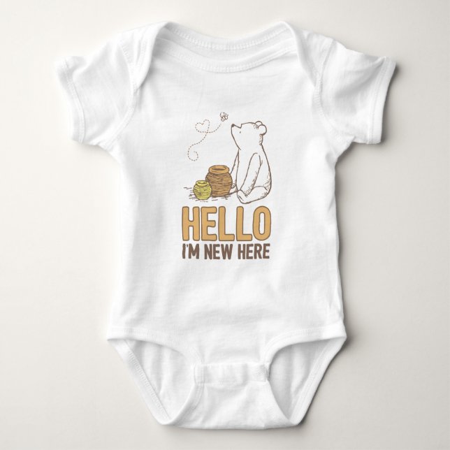 Classic Winnie the Pooh | Hello I'm New Here Baby Bodysuit (Front)