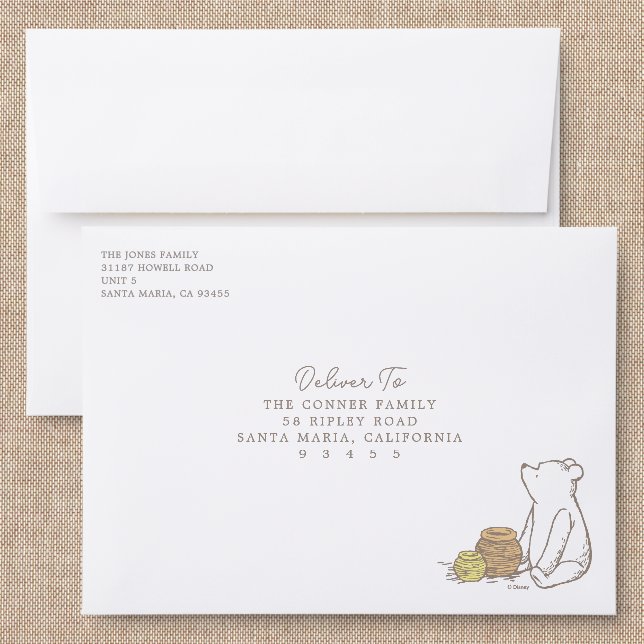 Classic Winnie the Pooh & Honey Pots Addressed Envelopes (Linen)