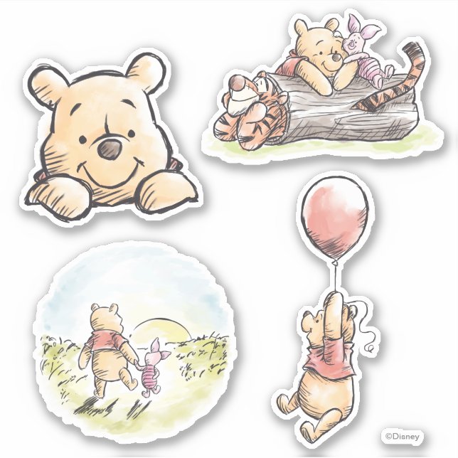 Classic Winnie the Pooh Illustrated Sticker (Front)