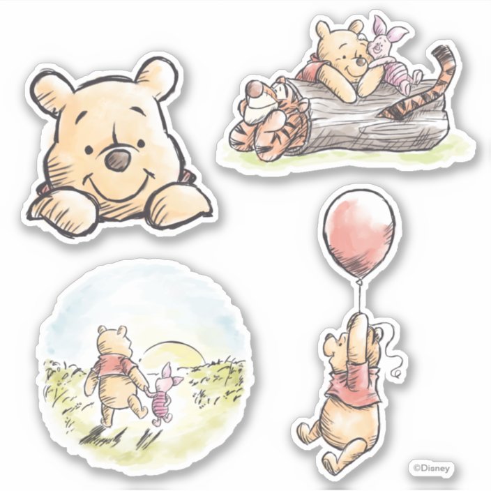 Classic Winnie the Pooh Illustrated Sticker | Zazzle