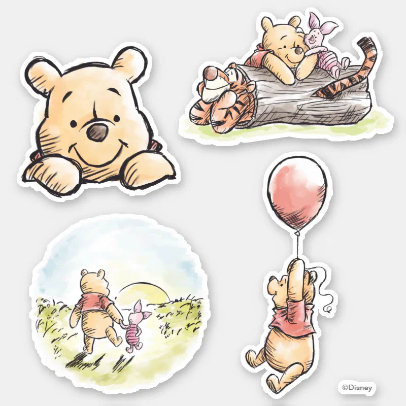 Classic Winnie the Pooh Illustrated Sticker (Front)