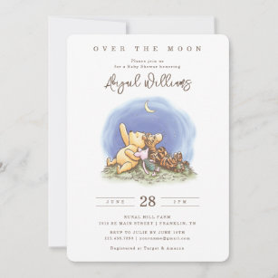 Classic Winnie The Pooh Over the Moon Baby Shower Invitation