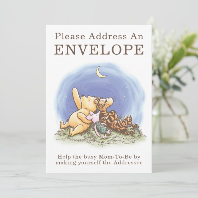 Classic Winnie The Pooh Over the Moon Baby Shower  Invitation (Standing Front)