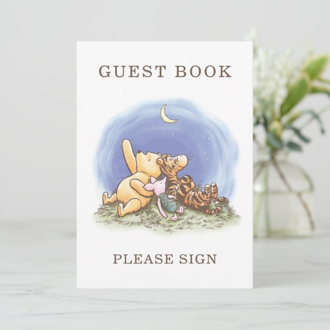 Classic Winnie The Pooh Over the Moon Baby Shower Invitation (Standing Front)