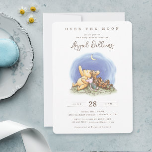 Classic Winnie The Pooh Over the Moon Baby Shower Invitation