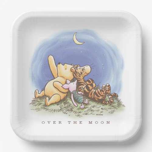 Classic Winnie The Pooh Over the Moon Baby Shower Paper Plates