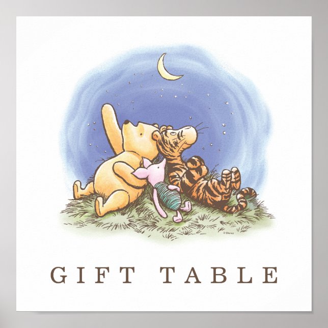 Classic Winnie The Pooh Over the Moon Baby Shower Poster (Front)