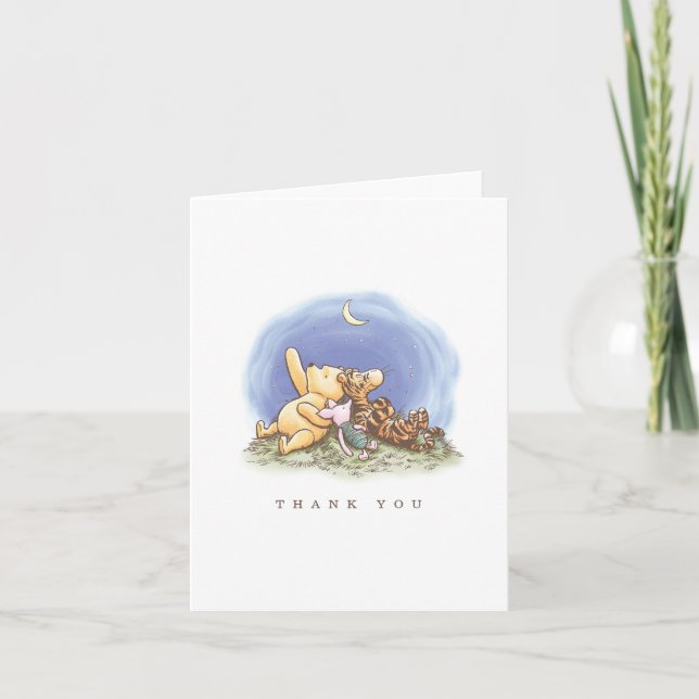 Classic Winnie The Pooh Over the Moon Baby Shower Thank You Card (Front)