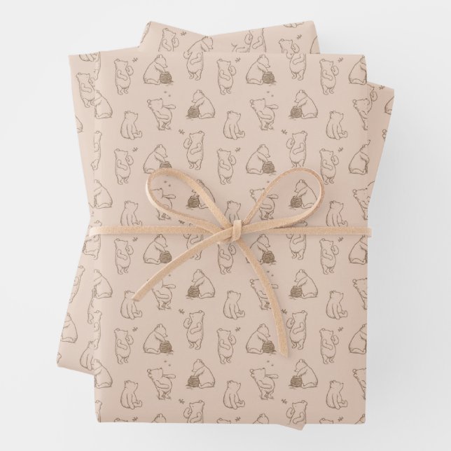 Classic Winnie the Pooh Pattern Wrapping Paper Sheets (In situ)