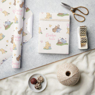 Classic Winnie the Pooh Pink Girl Baby Shower Gift Wrapping Paper