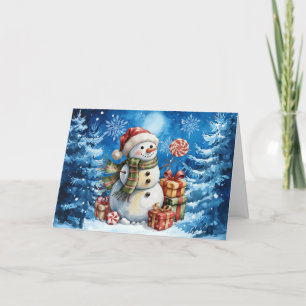 Classic Winter Blue Christmas Snowman Holiday Card