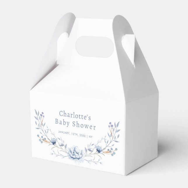 Classic Winter Blue Wilflower Floral Baby Shower  Favor Boxes (Front Side)