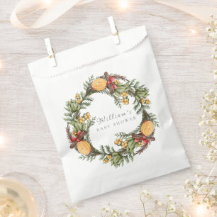 Classic Winter Christmas Wreath Baby Shower Favor Bag