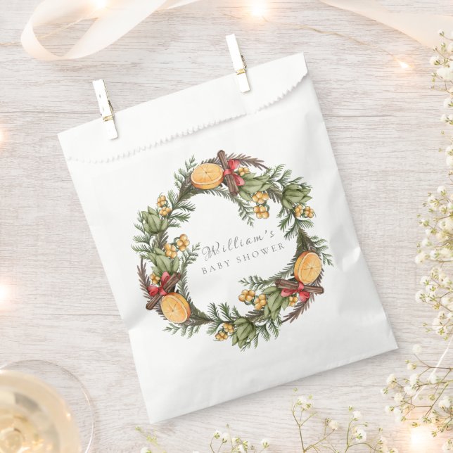 Classic Winter Christmas Wreath Baby Shower Favor Bag (Clipped)