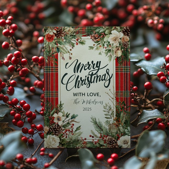 Classic Winter Florals Christmas Holiday Card (Creator Uploaded)