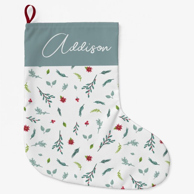  Classic Winter Holiday Monogram Christmas Large Christmas Stocking (Front)