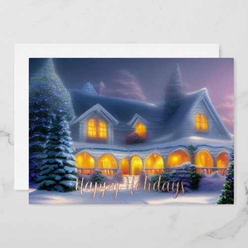 Classic Winter Home Happy Holidays Business Foil Holiday Card