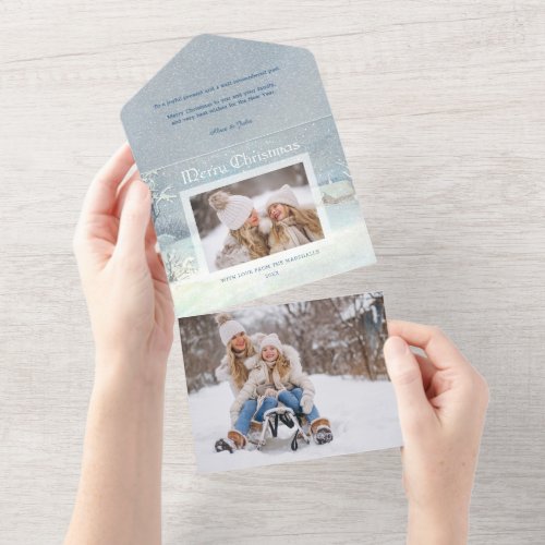 Classic Winter Merry Christmas Snow Photo All In One Invitation