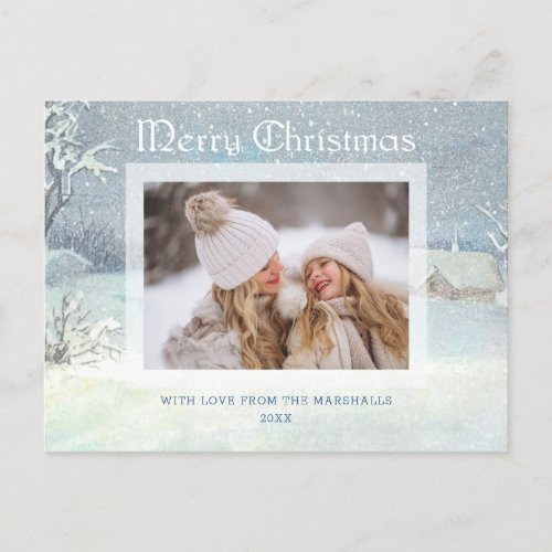 Classic Winter Merry Christmas Snow Photo Postcard