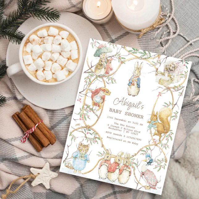 Classic Winter Peter the Rabbit Baby Shower Budget Postcard Zazzle