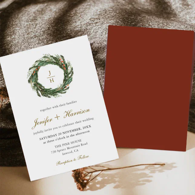 Classic Winter Pine Greenery Wedding Invitation | Zazzle