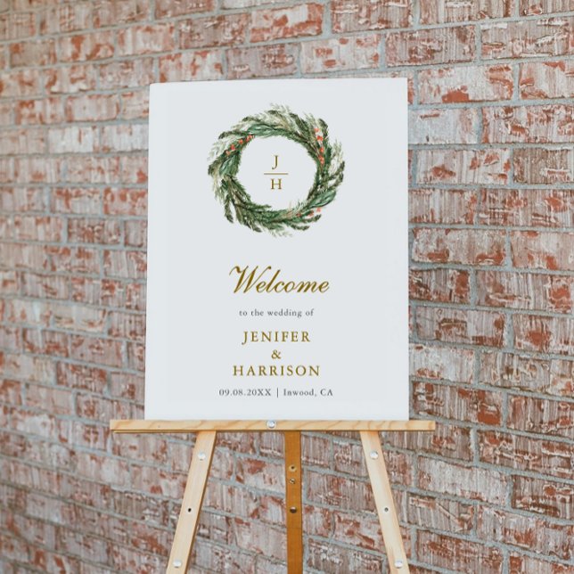 Classic Winter Pine Greenery Wedding Poster (Creator Uploaded)