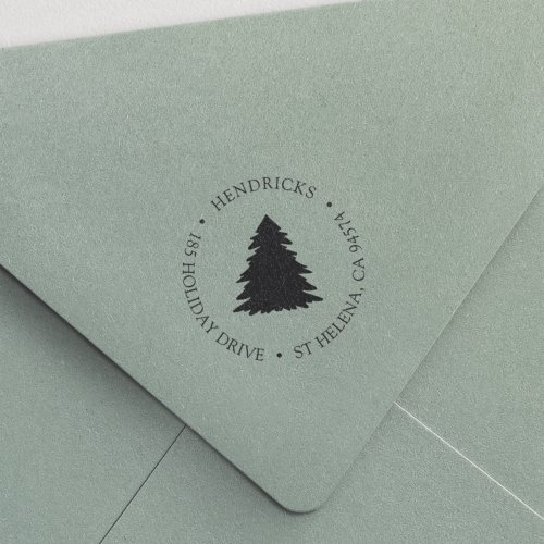Classic Winter Pine Tree Return Address Self_inking Stamp