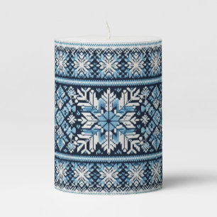 Classic winter snow fair isle/colorwork pillar candle