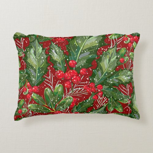 Classic Winter Snow Holly Christmas Accent Pillow