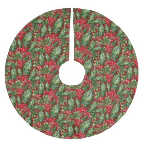 Classic Winter Snow Holly Christmas Brushed Polyester Tree Skirt