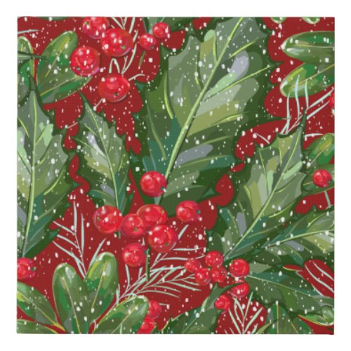 Classic Winter Snow Holly Christmas Faux Canvas Print