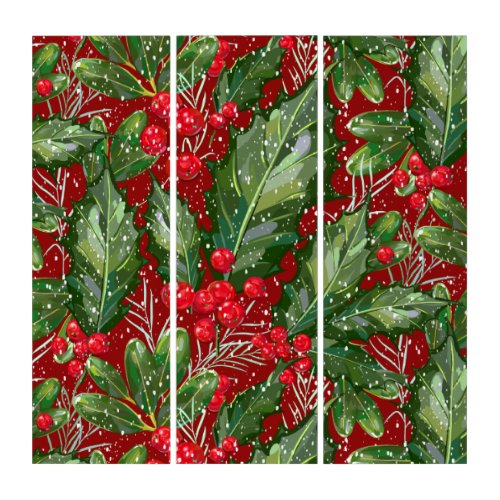 Classic Winter Snow Holly Christmas Triptych
