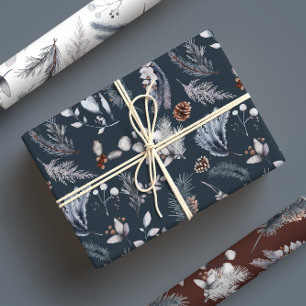 Classic Winter Watercolor Botanicals Wrapping Paper Sheets