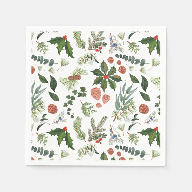 Classic Winter Woodland Watercolor Forest Holiday Napkins (Front)