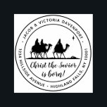 Classic Wise Men Nativity Christmas Return Address Self-inking Stamp<br><div class="desc">This self-inking, return address stamp features a simple drawing of the wise men following the Star of Bethlehem with the words "Christ the Savior is Born!" written in a classic brushed calligraphy script. Add a special touch to your envelopes for event invitations, holiday cards, and personal correspondence. The ink cartridge...</div>