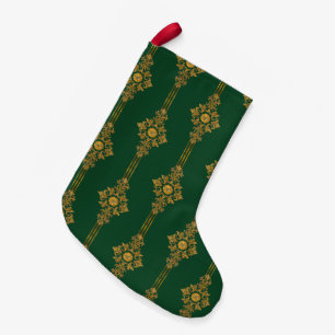 Classic Wm. Morris Poinsettia Green Gold Stripe Small Christmas Stocking