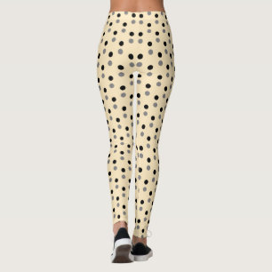 Classic Women Beige Gray Black Polka Dots Pattern Leggings