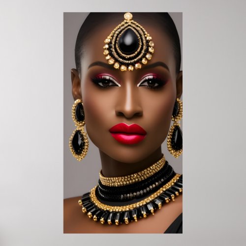 Classic women Fashion African gold Black jewel gem Poster