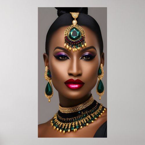 Classic women Fashion African gold emerald green Poster