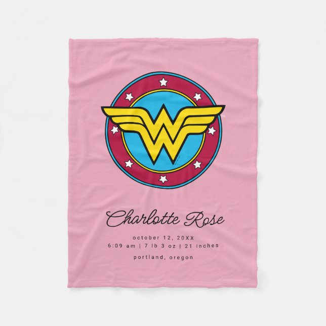 Classic Wonder Woman | New Baby Birth Stats Fleece Blanket (Front)