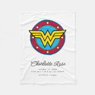 Classic Wonder Woman New Baby Birth Stats Fleece Blanket