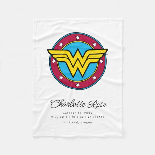 Classic Wonder Woman  New Baby Birth Stats Fleece Blanket