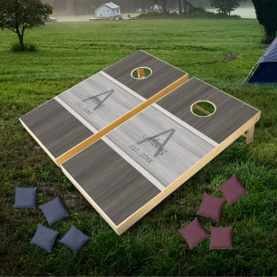 Classic Wood Hue Banded Aged Teak Cornhole Set