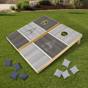 Classic Wood Hue Banded Stripe Aged Teak Reverse Cornhole Set