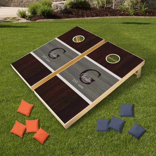 Classic Wood Hue Banded Stripe Cedar and Hickory Cornhole Set