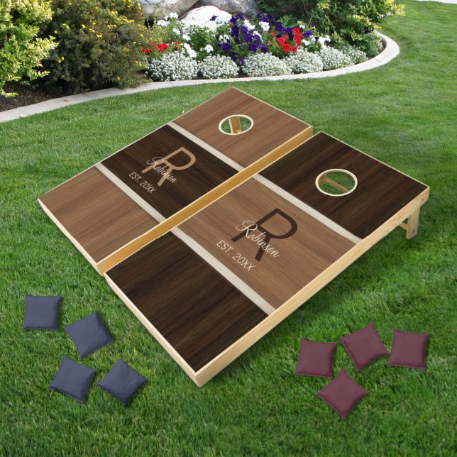Classic Wood Hue Banded Stripe Walnut Reverse Cornhole Set (Creator Uploaded)