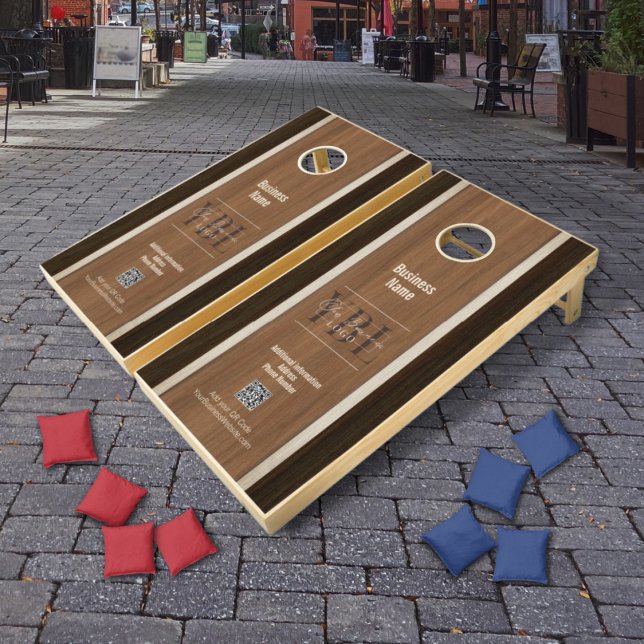 Classic Wood Hue Stripe Baywood Business Logo Cornhole Set (Creator Uploaded)
